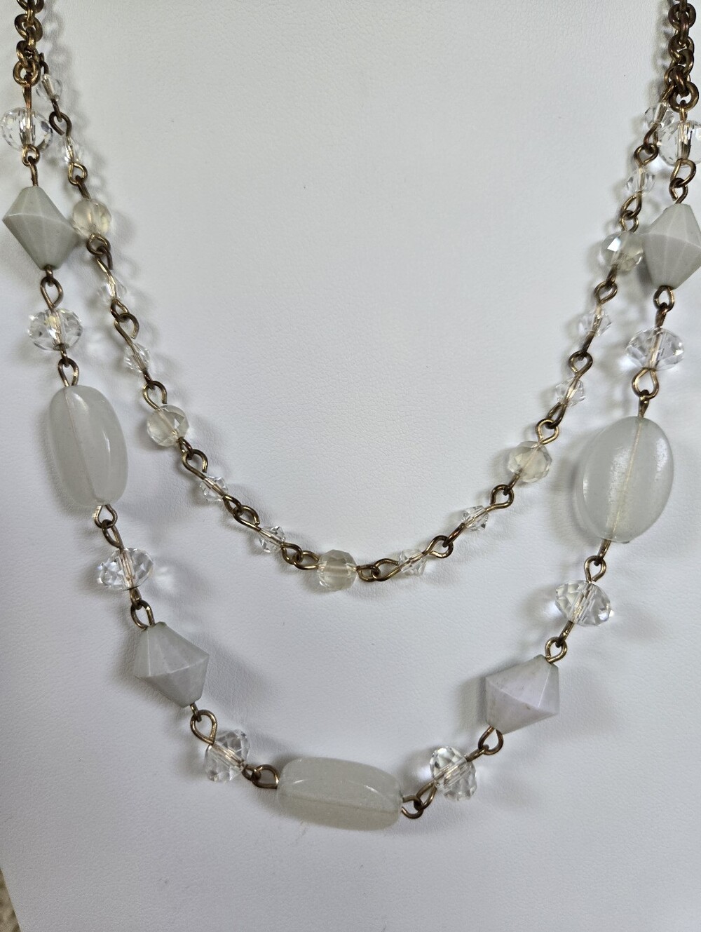 N-138-White Bead Layered Necklace-20"